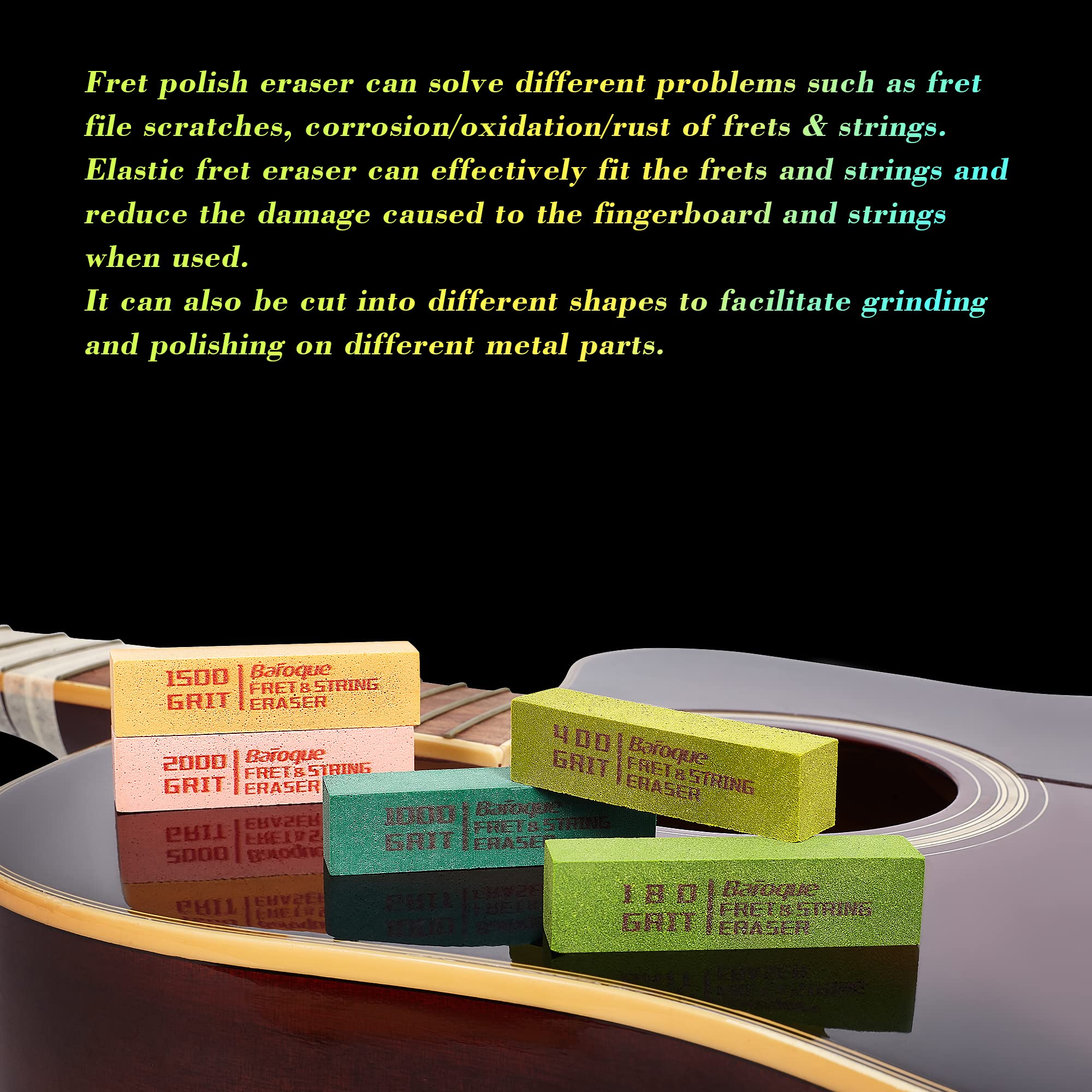 Guitar Fret Erasers, Fret Polishing Abrasive Rubber Blocks, Fret Cleaner Kit, Fret Polish Kit For Fretwire String And Metal, Set